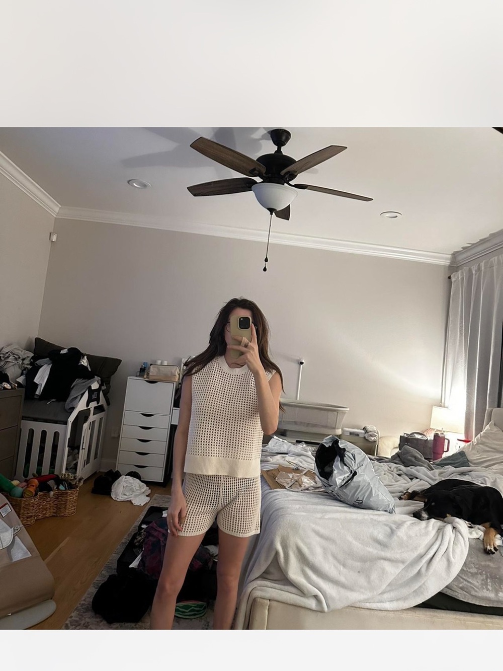 Abercrombie & Fitch Cream Crochet Knit Short Set